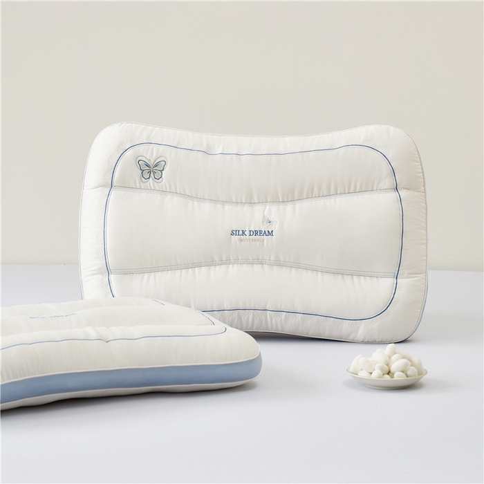 91家纺网 家纺一手货源 找家纺 （总）昕科 2025新款蚕丝蝴蝶立体枕头-莱赛尔天丝桑蚕丝绣花枕芯蝴蝶刺绣枕