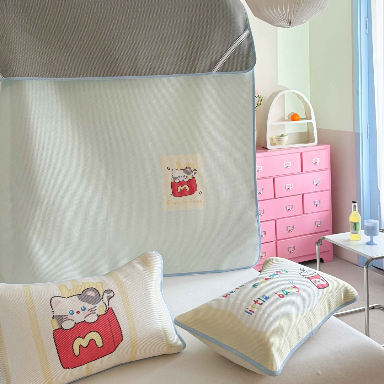 91家纺网 家纺一手货源 找家纺 美乐迪家纺 2025新款数码印花养生冰藤凉席 薯条猫咪