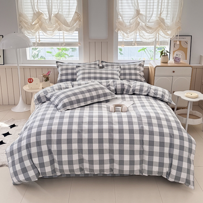 91家纺网 家纺一手货源 找家纺 首爱家纺 2025新款色织老粗布四件套全棉四件套纯棉四件套 棋盘