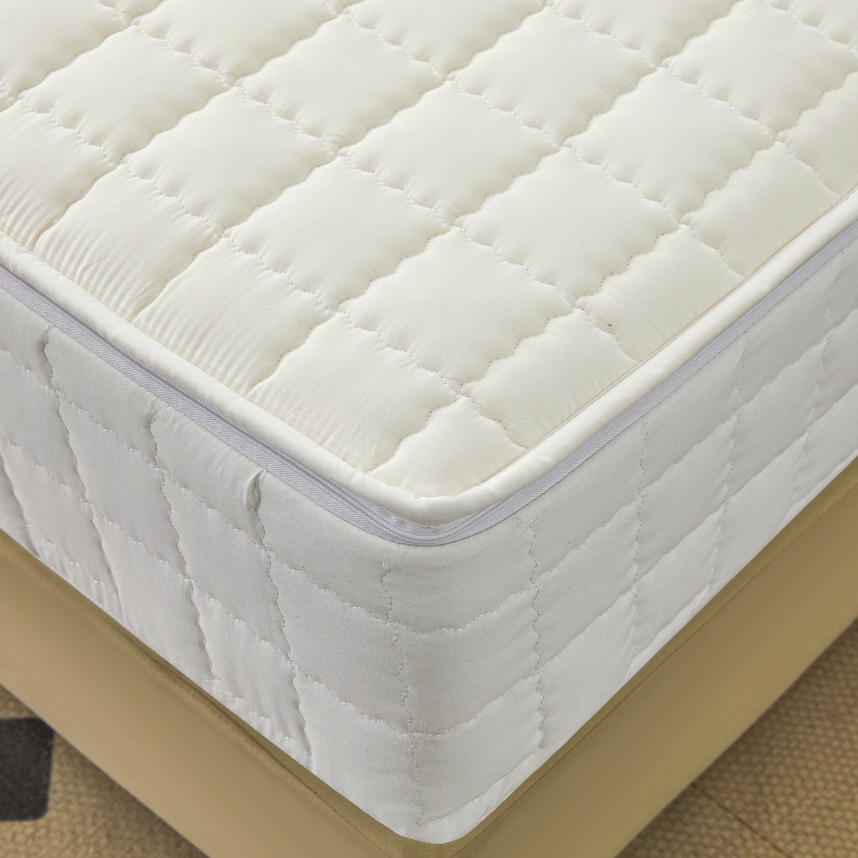 91家纺网 家纺一手货源 找家纺 欧邦 2025新款可拆卸六面全包夹棉床笠 五面夹棉-本白