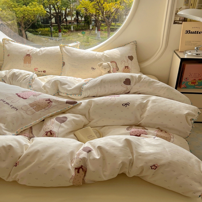 91家纺网 家纺一手货源 找家纺 葡萄家 2025爆款高克重彩色三角针A类针织双层纱四件套 提供买家秀 兔小姐