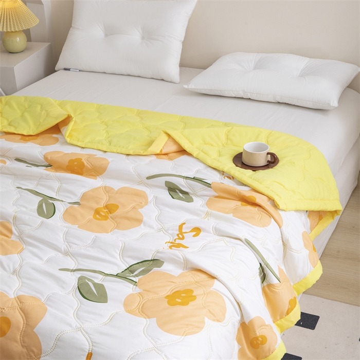 91家纺网 家纺一手货源 找家纺 席万佳 2025新款直播热款印花夏凉被空调被被子被芯水洗棉夏被 梵花