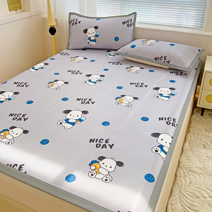 91家纺网 家纺一手货源 找家纺 富馨莱 2025新款平铺款冰藤印花凉席A类抗菌冰丝席支持定制尺寸 乖乖狗