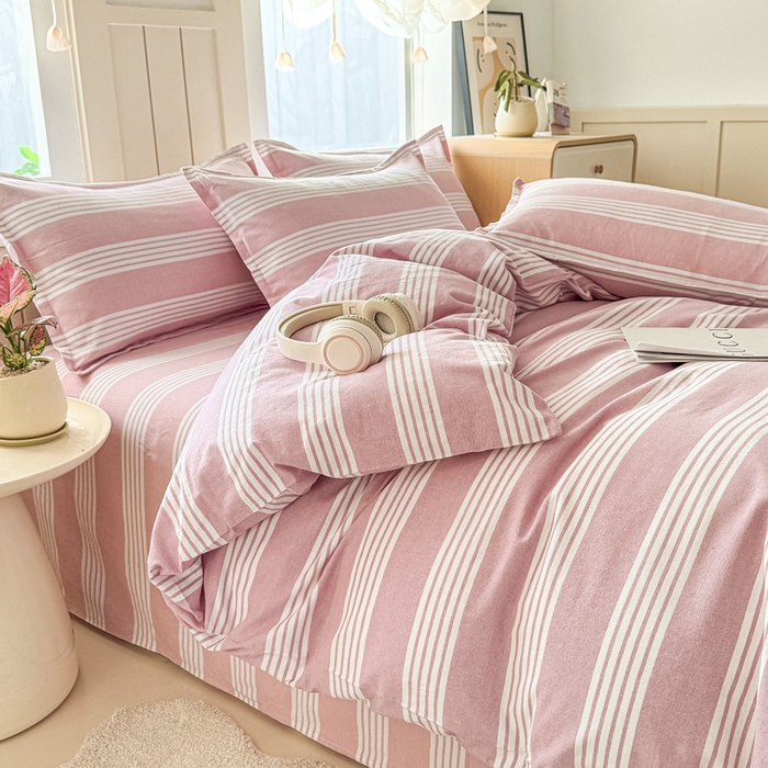 91家纺网 家纺一手货源 找家纺 首爱家纺 2025新款色织老粗布四件套全棉四件套纯棉四件套 错落