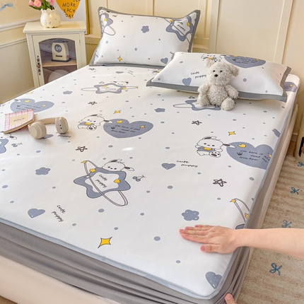 91家纺网 家纺一手货源 找家纺 富馨莱 2025新款床笠款冰藤印花凉席A类抗菌冰丝席支持定制尺寸 星星狗