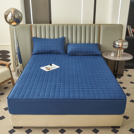 91家纺网 家纺一手货源 找家纺 欧邦 2025新款可拆卸六面全包夹棉床笠 单面夹棉-魅宝蓝