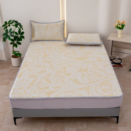 91家纺网 家纺一手货源 找家纺 （总）凌云家纺  2025新款提花凉感冰丝席床笠款三明治凉席三件套