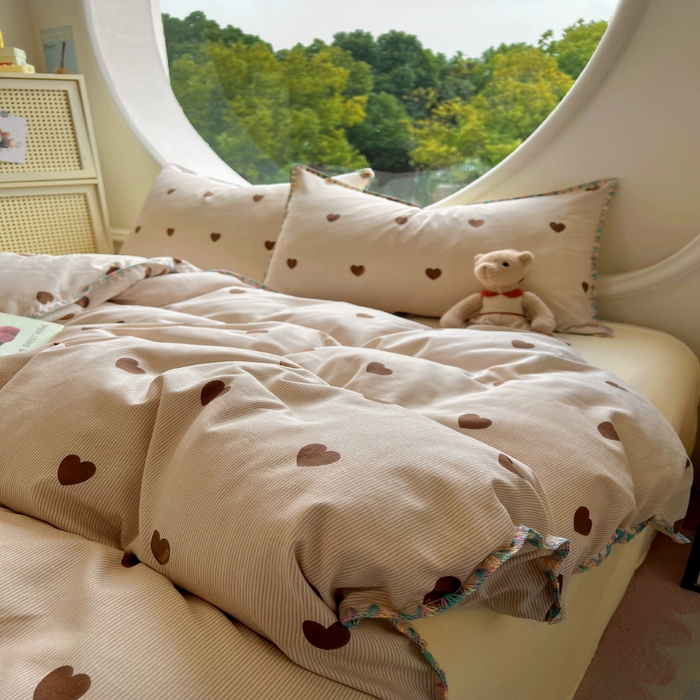 91家纺网 家纺一手货源 找家纺 葡萄家 2025爆款高克重彩色三角针A类针织双层纱四件套 提供买家秀 玖在心