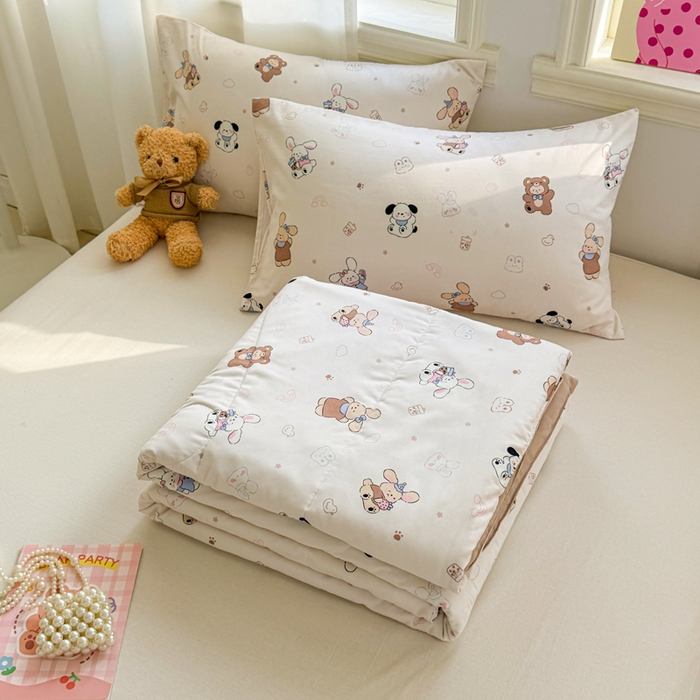 91家纺网 家纺一手货源 找家纺 慕尚家纺 2025新款水洗棉花边工艺羽丝棉卡通系列夏被 吖咪兔