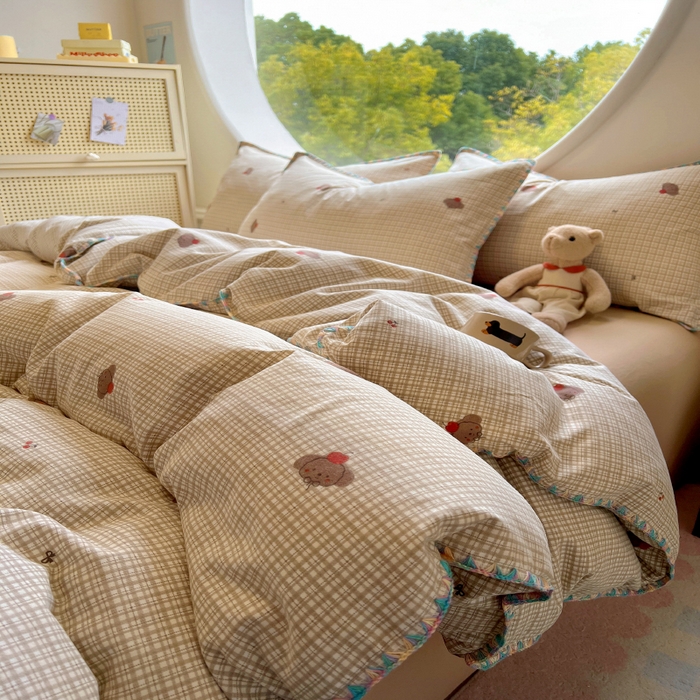 91家纺网 家纺一手货源 找家纺 葡萄家 2025爆款高克重彩色三角针A类针织双层纱四件套 提供买家秀 布莱尔