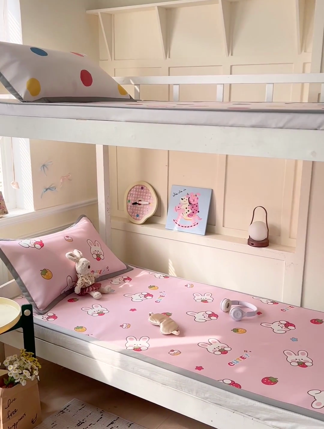 91家纺网 家纺一手货源 找家纺 富馨莱 2025新款学生平铺款冰藤印花凉席A类抗菌冰丝席支持定制尺寸 甜心兔