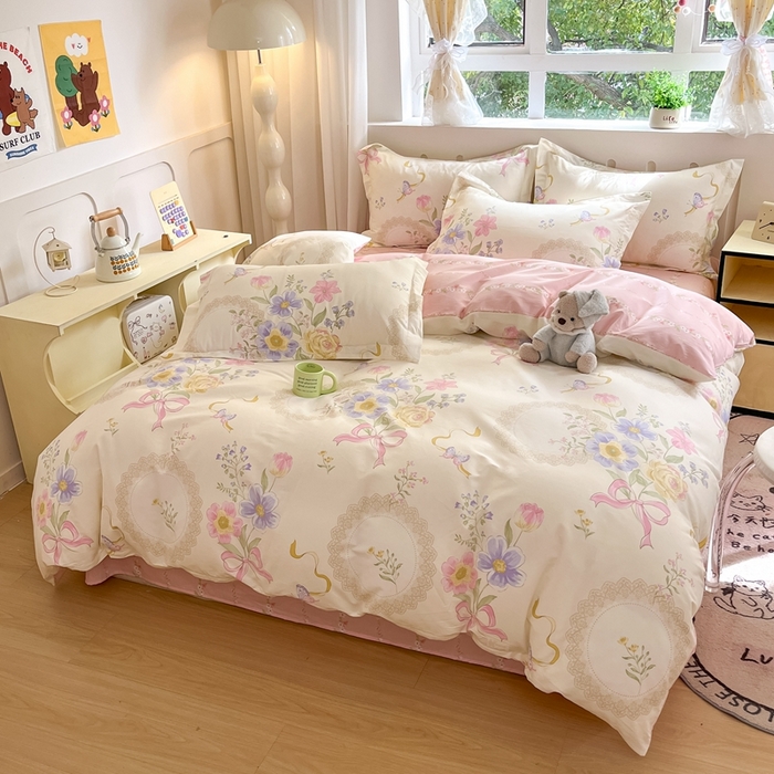 91家纺网 家纺一手货源 找家纺 大吉 2025新款100全棉纯棉喷气小清新被套四件套纯棉三件套床笠四件套单被套单枕套 秘境