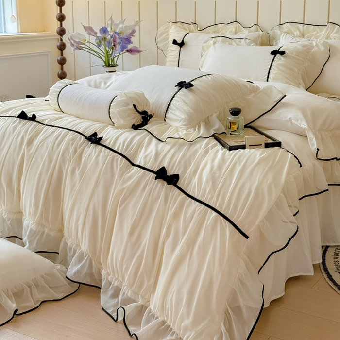 91家纺网 家纺一手货源 找家纺 狂想家（床边故事）2025赛琳法式高定四件套 赛琳奶昔白