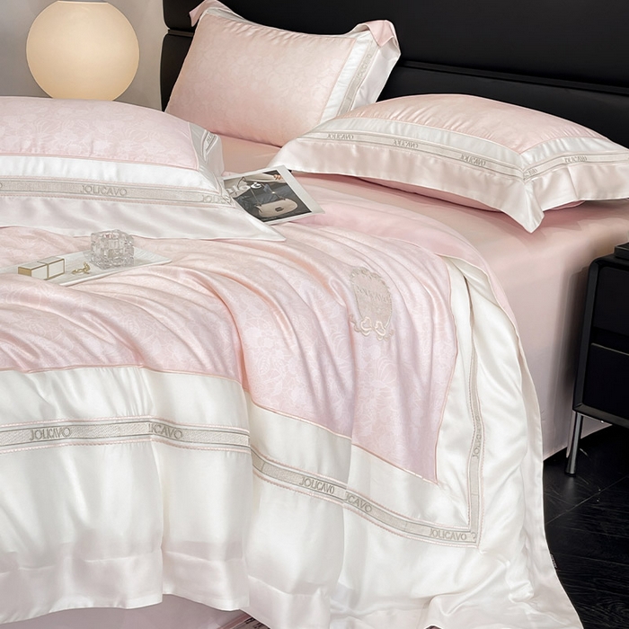 91家纺网 家纺一手货源 找家纺 高端轻奢A类母婴级兰精天丝全工艺刺绣四件套高端真丝夏季丝滑裸睡床上用品  维曼-香颂粉