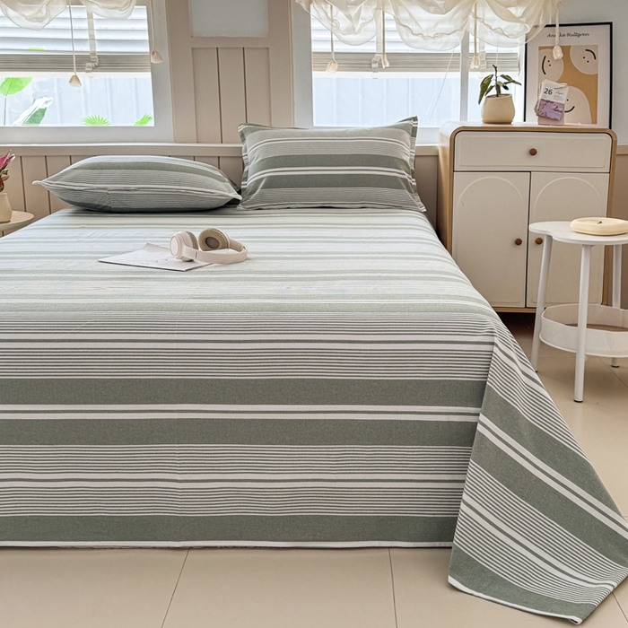 91家纺网 家纺一手货源 找家纺 首爱家纺 2025新款色织老粗布床单老粗布凉席三件套 绿条