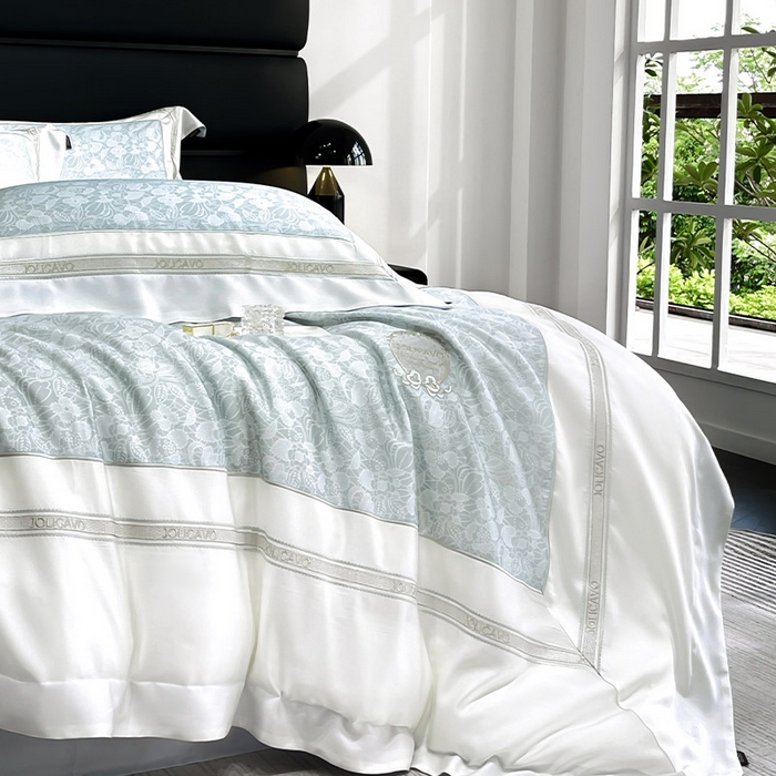 91家纺网 家纺一手货源 找家纺 高端轻奢A类母婴级兰精天丝全工艺刺绣四件套高端真丝夏季丝滑裸睡床上用品  维曼-香颂绿