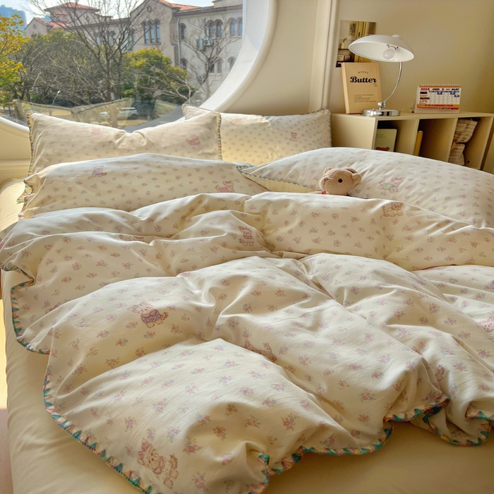 91家纺网 家纺一手货源 找家纺 葡萄家 2025爆款高克重彩色三角针A类针织双层纱四件套 提供买家秀 约克夏夏