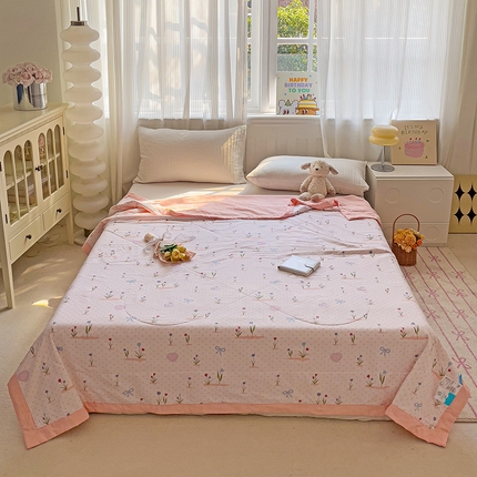 91家纺网 家纺一手货源 找家纺 心悦家纺 2025新款全棉印花棉花夏被 绿朵清晨