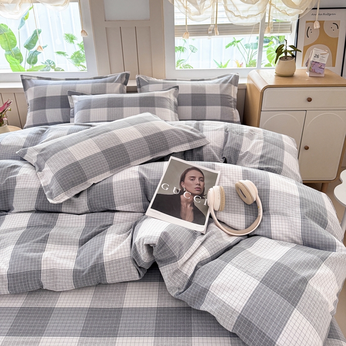 91家纺网 家纺一手货源 找家纺 首爱家纺 2025新款色织老粗布四件套全棉四件套纯棉四件套 北柒