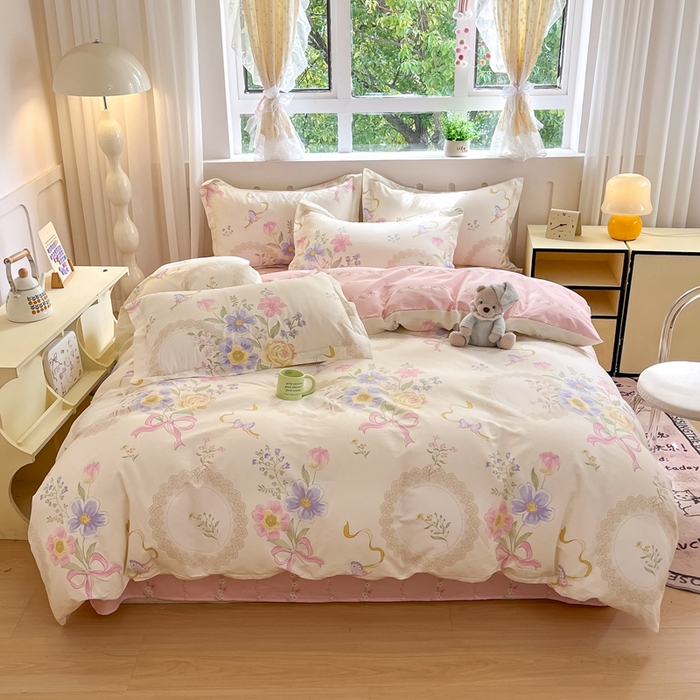 91家纺网 家纺一手货源 找家纺 大吉 2025新款100全棉纯棉喷气小清新被套四件套纯棉三件套床笠四件套单被套单枕套 秘境