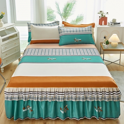 91家纺网 家纺一手货源 找家纺 （总）爱一个家 2023新款芦荟棉双边时尚床裙四件套