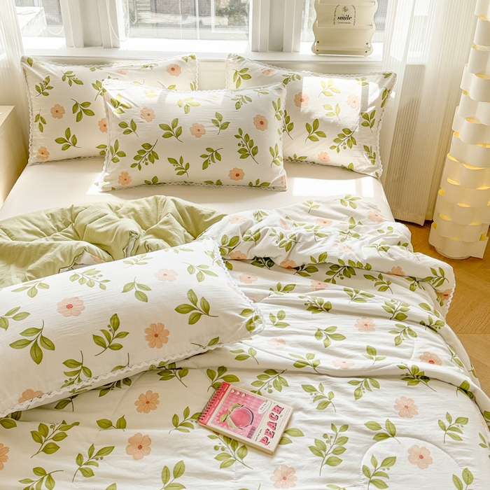 91家纺网 家纺一手货源 找家纺 慕尚家纺 2025新款水洗棉花边工艺羽丝棉卡通系列夏被 仙草