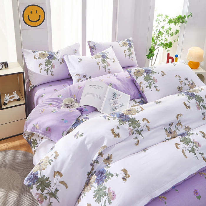 91家纺网 家纺一手货源 找家纺 黛妮雅 2025新款AB版全棉印花单被套床单枕套 陌上花开紫
