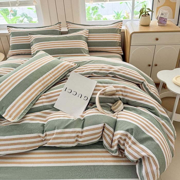 91家纺网 家纺一手货源 找家纺 首爱家纺 2025新款色织老粗布四件套全棉四件套纯棉四件套 春燕