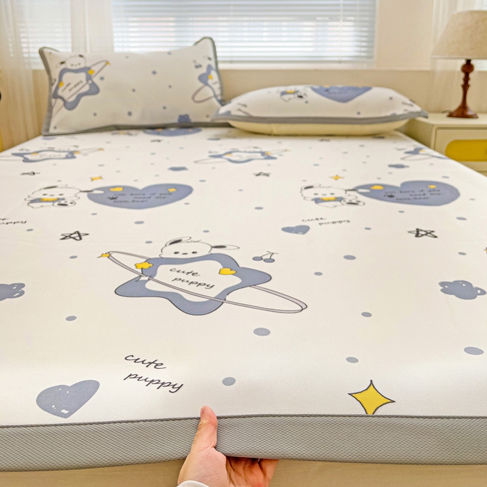 91家纺网 家纺一手货源 找家纺 富馨莱 2025新款平铺款冰藤印花凉席A类抗菌冰丝席支持定制尺寸 星星狗