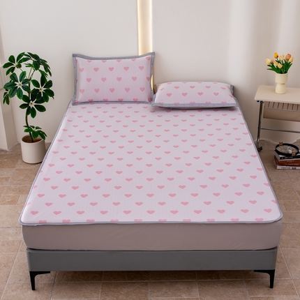 91家纺网 家纺一手货源 找家纺 （总）凌云家纺  2025新款提花凉感冰丝席床笠款三明治凉席三件套