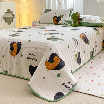 顺顺家纺 2025新款全棉卡通夹棉床盖 Q版恐龙