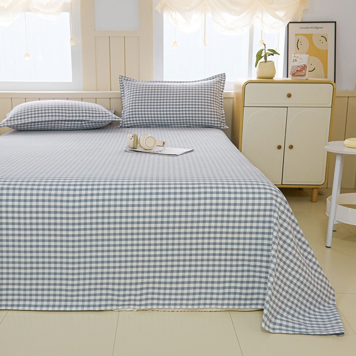 91家纺网 家纺一手货源 找家纺 首爱家纺 2025新款色织老粗布四件套全棉四件套纯棉四件套 淡墨