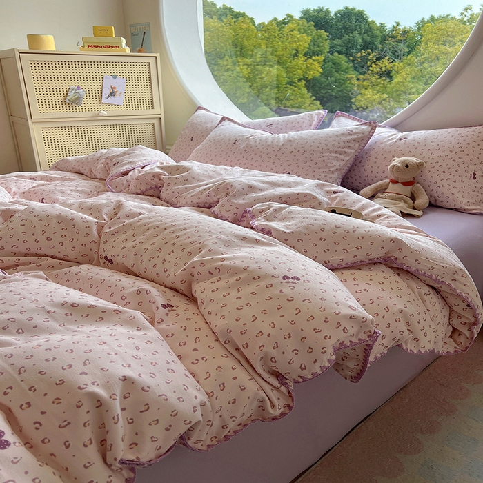 91家纺网 家纺一手货源 找家纺 葡萄家 2025爆款高克重彩色三角针A类针织双层纱四件套 提供买家秀 幸绘紫