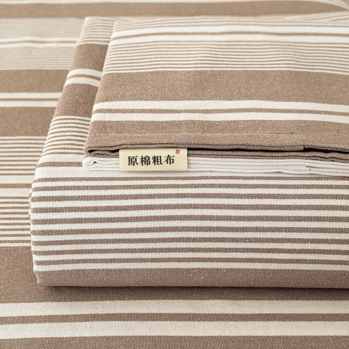 91家纺网 家纺一手货源 找家纺 首爱家纺 2025新款色织老粗布床单老粗布凉席三件套 咖格