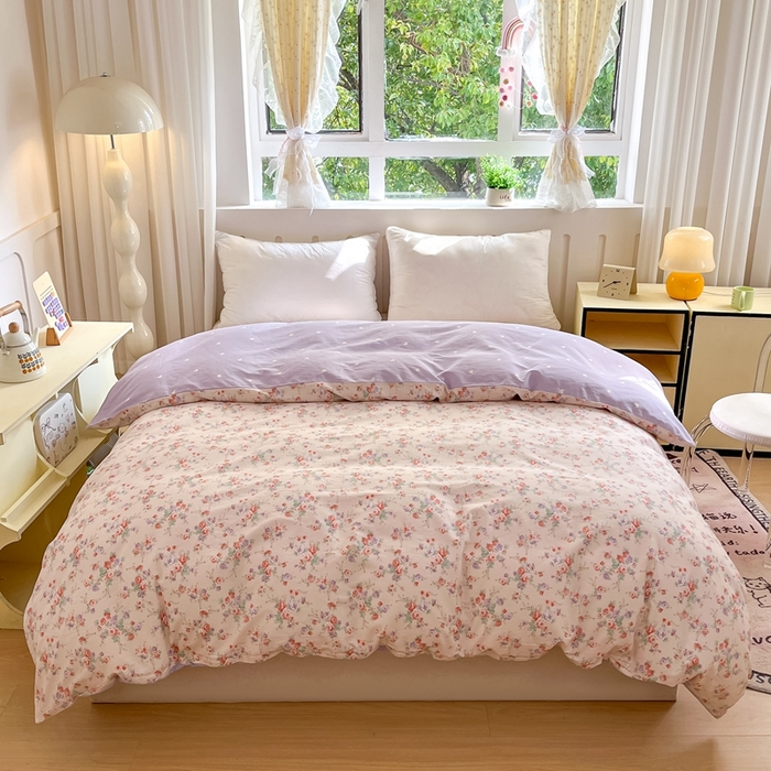 91家纺网 家纺一手货源 找家纺 大吉 2025新款100全棉纯棉喷气小清新被套四件套纯棉三件套床笠四件套单被套单枕套 花语蔷薇