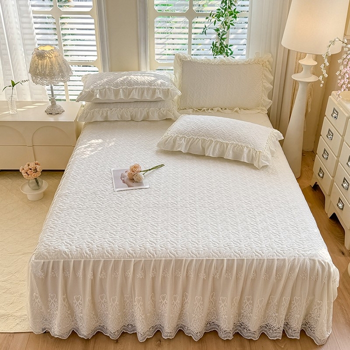 91家纺网 家纺一手货源 找家纺 （总）2025新款A类华夫格大豆棉床裙四件套-梦幻花园