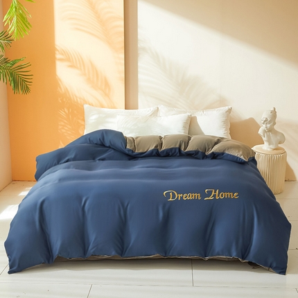 七仙女家纺 2025新款水洗真丝-梦幻家园系列单被套 绅士蓝+高级灰