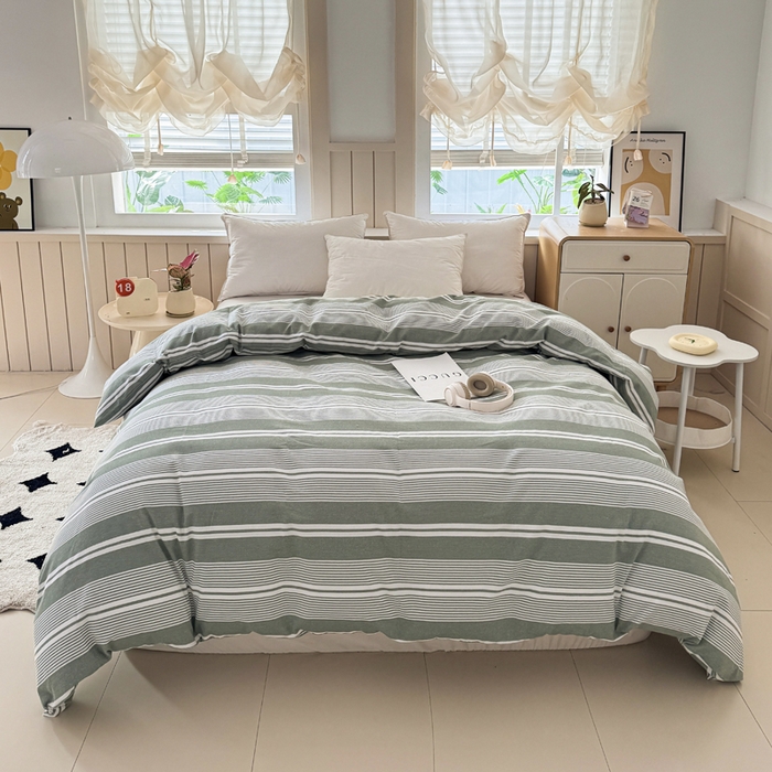 91家纺网 家纺一手货源 找家纺 首爱家纺 2025新款色织老粗布四件套全棉四件套纯棉四件套 绿条