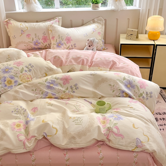 91家纺网 家纺一手货源 找家纺 大吉 2025新款100全棉纯棉喷气小清新被套四件套纯棉三件套床笠四件套单被套单枕套 秘境