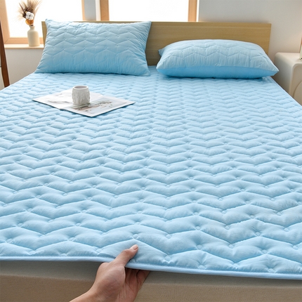91家纺网 家纺一手货源 找家纺 乐逸家纺   2025新款波浪防水床护垫床垫褥子 防水天蓝