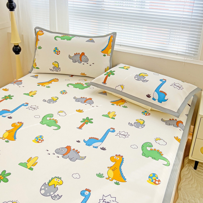 91家纺网 家纺一手货源 找家纺 富馨莱 2025新款平铺款冰藤印花凉席A类抗菌冰丝席支持定制尺寸 恐龙纪元