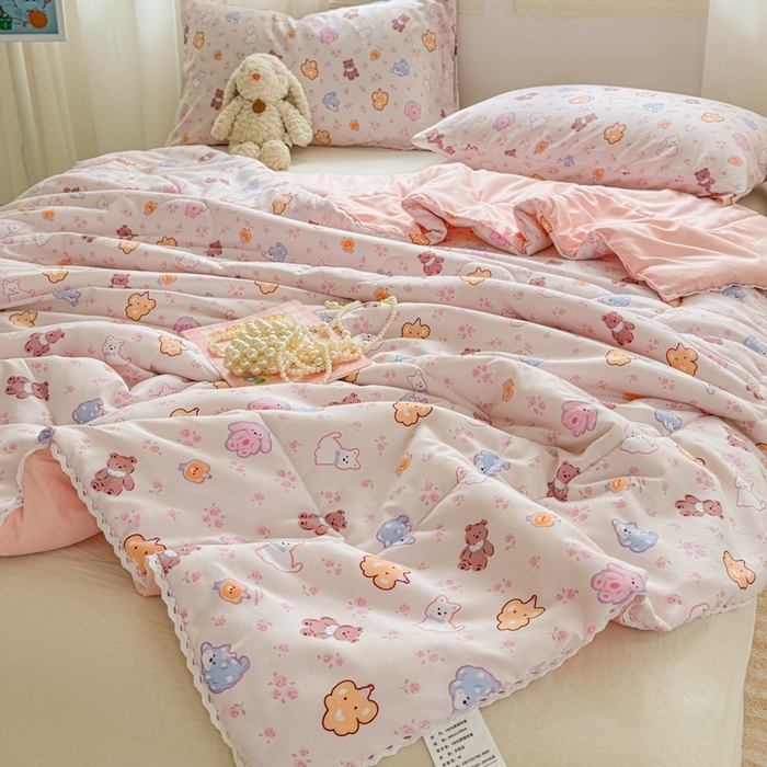 91家纺网 家纺一手货源 找家纺 慕尚家纺 2025新款水洗棉花边工艺羽丝棉卡通系列夏被 小奶狗