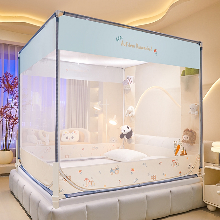 91家纺网 家纺一手货源 找家纺 青竹苑 2025新款围栏支架口袋款坐床防摔蚊帐 萝卜小兔兔