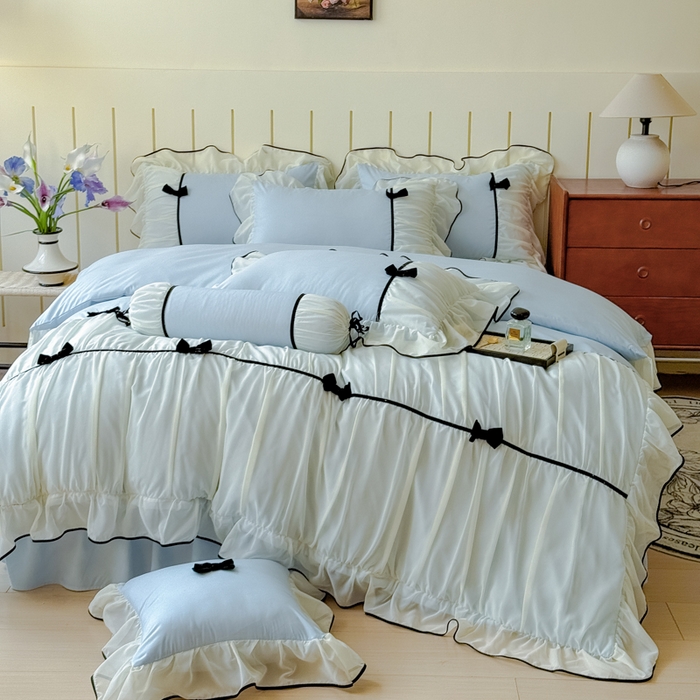 91家纺网 家纺一手货源 找家纺 狂想家（床边故事）2025赛琳法式高定四件套 赛琳晴空兰