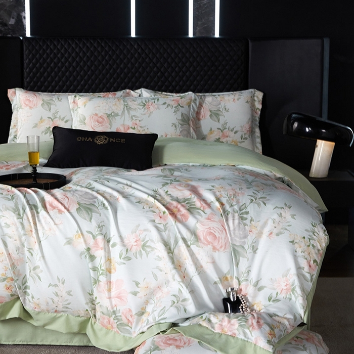 91家纺网 家纺一手货源 找家纺 棠颂 2025新款s莱赛尔天丝数码印花四件套（礼盒款） 南枝