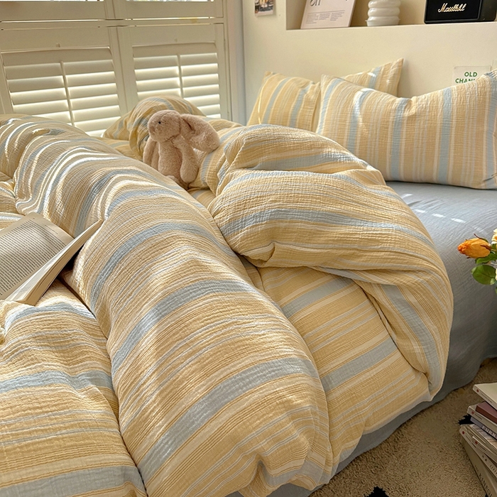 91家纺网 家纺一手货源 找家纺 田野2025新款全棉皱皱纱四件套 时予-桔兰