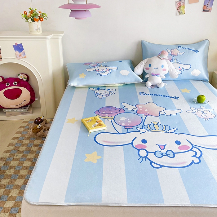 91家纺网 家纺一手货源 找家纺 米帛家纺 2025新款 A类大版三丽鸥冰藤席-床笠款 气球玉桂狗