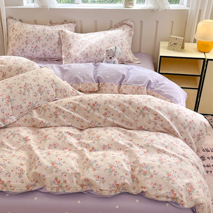 91家纺网 家纺一手货源 找家纺 大吉 2025新款100全棉纯棉喷气小清新被套四件套纯棉三件套床笠四件套单被套单枕套 花语蔷薇