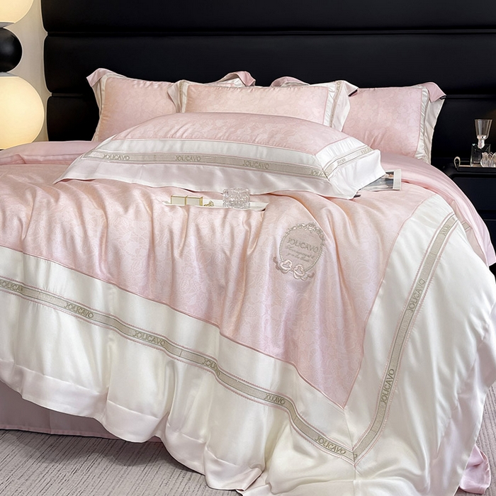 91家纺网 家纺一手货源 找家纺 高端轻奢A类母婴级兰精天丝全工艺刺绣四件套高端真丝夏季丝滑裸睡床上用品  维曼-香颂粉