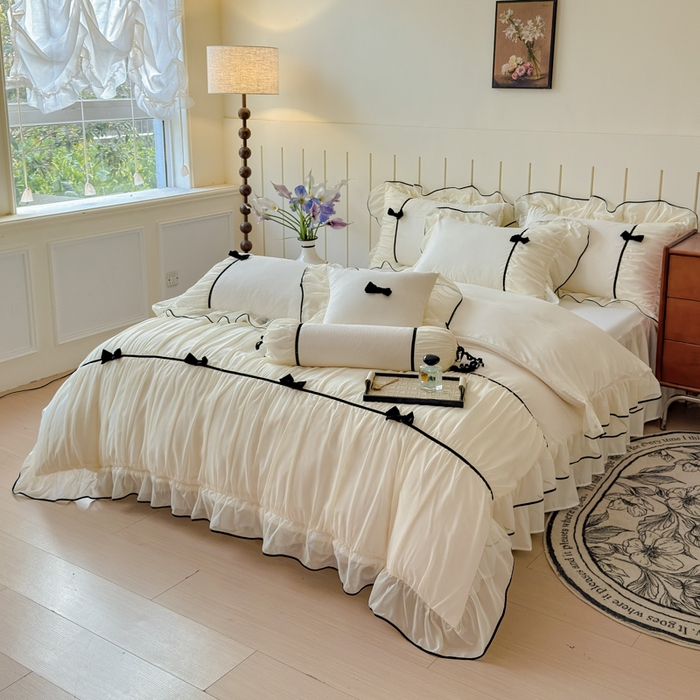 91家纺网 家纺一手货源 找家纺 狂想家（床边故事）2025赛琳法式高定四件套 赛琳奶昔白